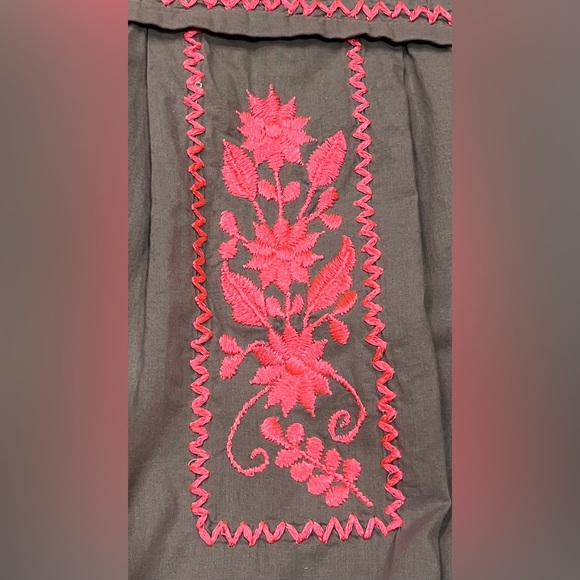 Calypso St Barth Gray Neon Pink Embroidered Boho Spanish Style Top Shirt S - Picture 5 of 7